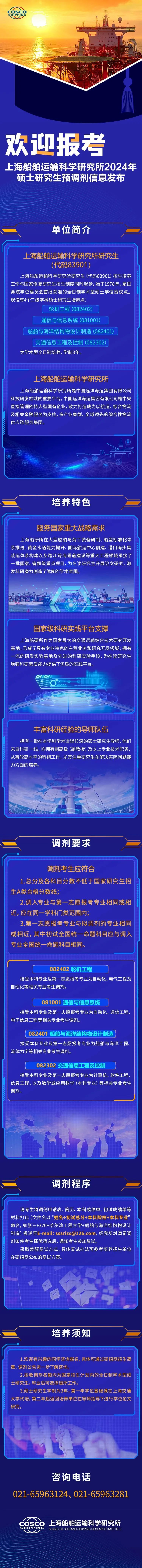 2024考研預調(diào)劑：上海船舶運輸科學研究所2024年碩士研究生預調(diào)劑信息發(fā)布